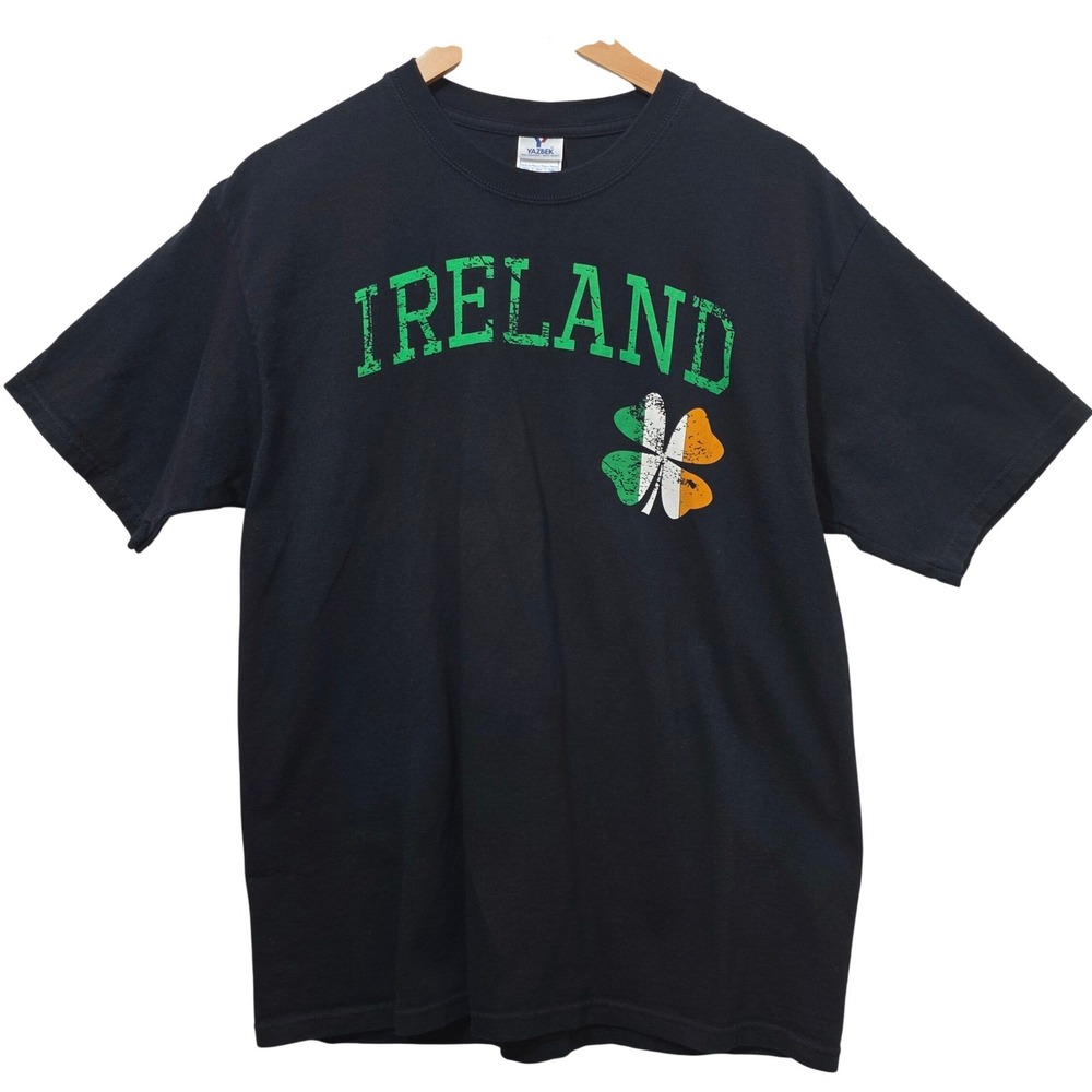 Yazbek Ireland Shamrock Graphic T-Shirt Mens Large Black St Patricks Day Cotton